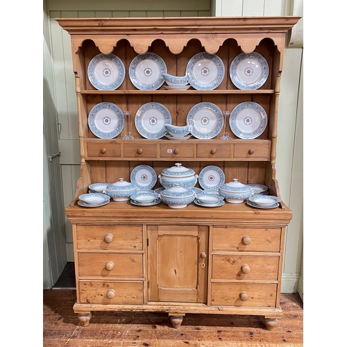 360 - Victorian pine dresser, the two tier shelf back with five spice drawers above a base of six drawers ... 