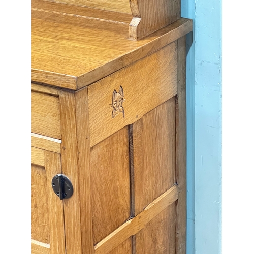 366 - Lyndon Hammel, Cat & Mouseman adzed oak dresser, the shelf back above two drawers with two cupboard ... 