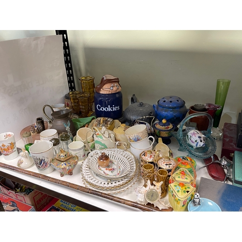 67 - Large collection of china and glass including blue and white, cased cutlery, walking stick, etc.