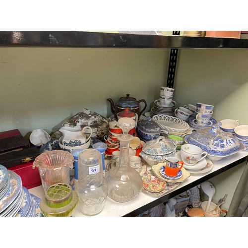 67 - Large collection of china and glass including blue and white, cased cutlery, walking stick, etc.