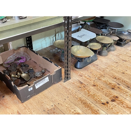 73 - Collection of kitchen scales and collection of weights.