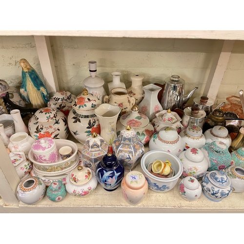 76 - Collection of various china including Ringtons, assorted ginger jars, figurines, glass trinket set, ... 