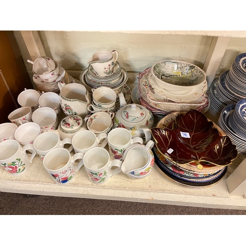 78 - Full shelf of china and glass including blue and white, Spode Italian, ginger jars, Portmeirion, hat... 