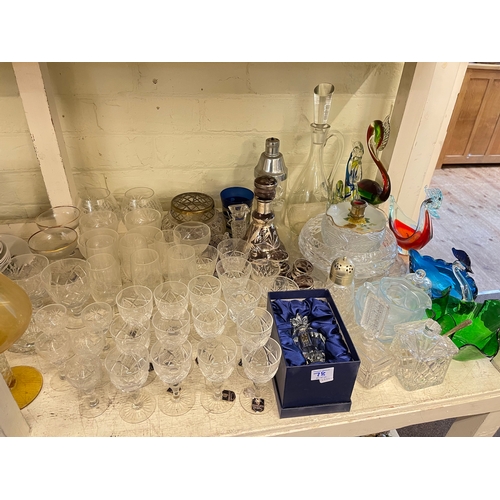 78 - Full shelf of china and glass including blue and white, Spode Italian, ginger jars, Portmeirion, hat... 