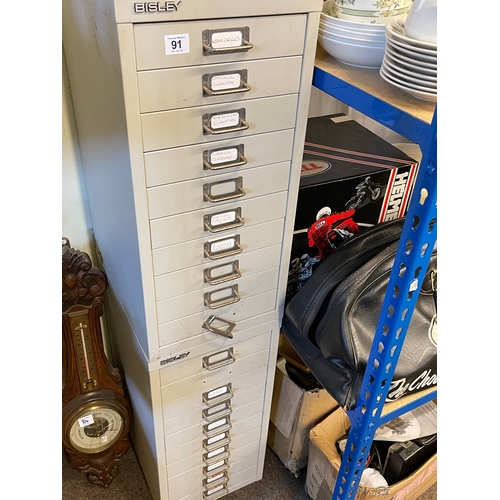 91 - Two steel index cabinets and collection of various tools.