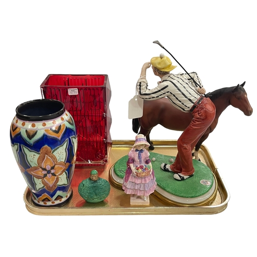 13 - Beswick horse, Capo di Monte golfer, Crown Devon vase, Royal Doulton Greta figure, red glass vase an... 