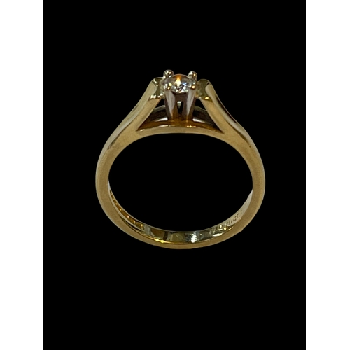 184 - 18 carat yellow gold and 0.20 carat diamond solitaire ring, size N.