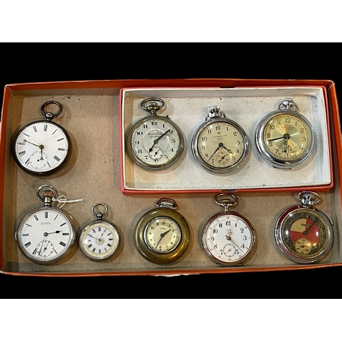 216 - Collection of eight pocket watches including three English hallmarked silver and one 0.800, along wi... 