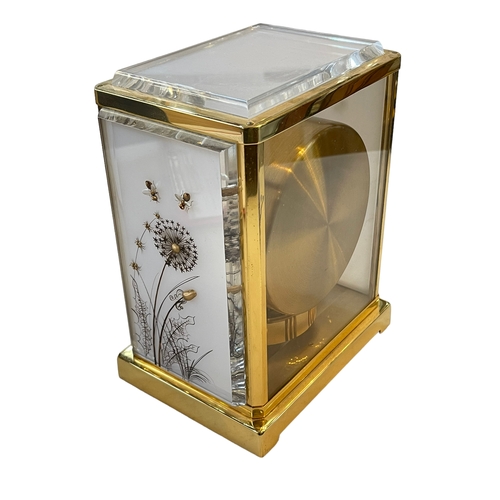 221 - Jaeger Le Coultre gilt brass White Bee Marina Atmos clock, plexi panels, 23cm high, 14cm depth, with... 