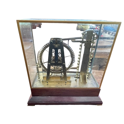 228 - Brass Mystery Water Wheel Ball Bearing timepiece under glass case on rosewood base, 41.5cm high, 21c... 