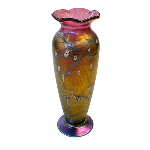 262 - Large Okra iridescent glass vase, signed, numbered and dated 1991, 27.5cm.