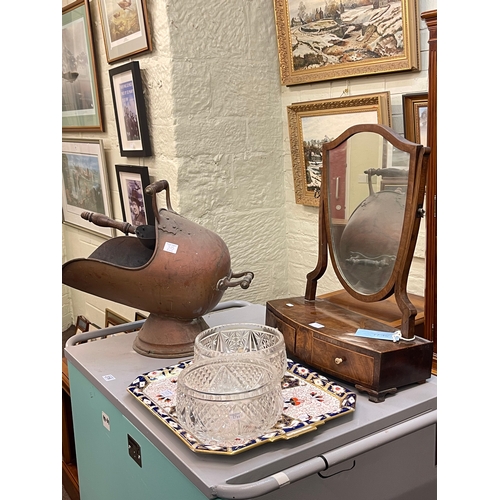 315 - 19th Century tripod wine table, Victorian mahogany two drawer toilet mirror, contemporary entertainm... 