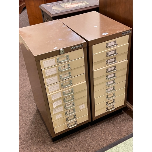 321 - Pair Bisley two tone ten drawer office cabinets, 67cm by 28cm by 41cm.