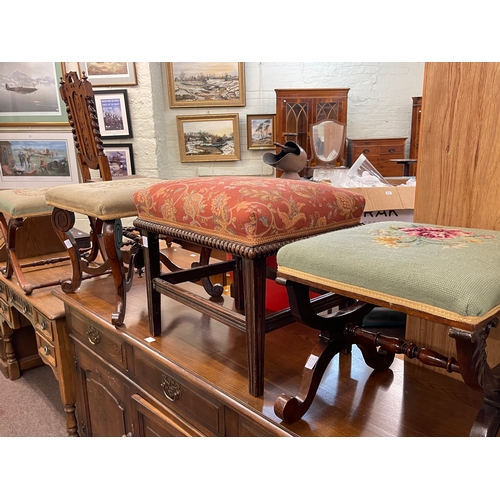 323 - Four various 19th Century stools including two X-framed.