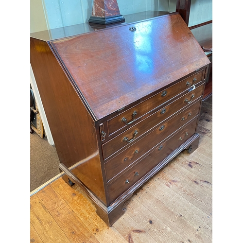 381 - Georgian mahogany four drawer bureau on shaped bracket feet, 100.5cm by 95cm by 53cm.