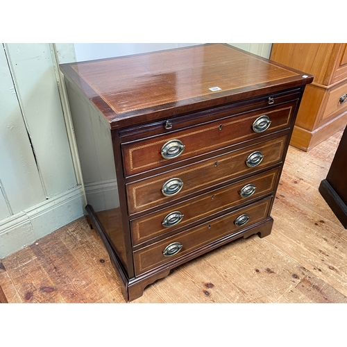 384 - 19th Century mahogany and chequer inlaid Bachelors chest having brush slide above four long drawers ... 