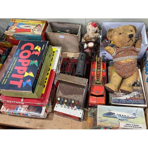 52 - Collection of various vintage toys including model railway, Mousetrap and other games, teddies, baby... 