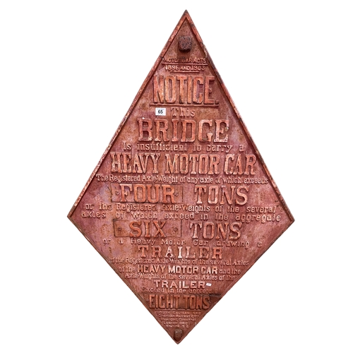 65 - Large cast iron lozenge shaped 'South Eastern and Chatham Railway Co' bridge sign, 127cm by 80cm.