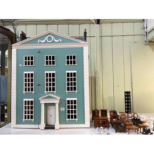 68 - Large three storey Georgian Town House style dolls house with a selection of furniture.