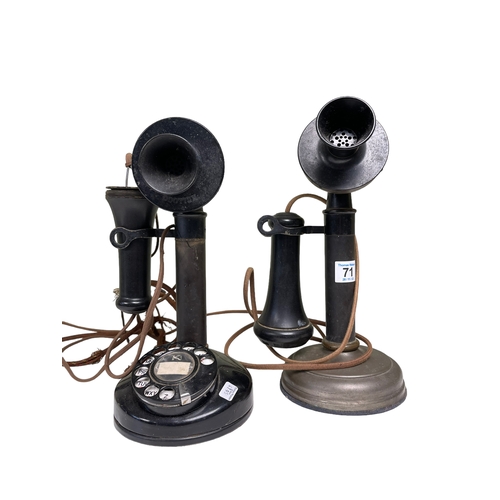 71 - Two vintage stick telephones.