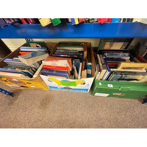 90 - Six boxes of various books on Antiques, Freemasonry, Gardening, Road Atlas, etc.