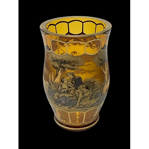 279 - Moser amber glass vase with continuous decoration, 23cm.