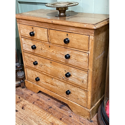 401 - Waxed pine chest of two short above three long drawers, 98cm by 103cm by 44cm.