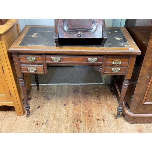 405 - Victorian walnut mirror door gents wardrobe and Victorian walnut five drawer writing table (2).