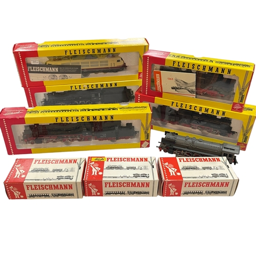 61 - Five Fleischmann models of steam Loco's including three with tenders, electric Loco and three coache... 