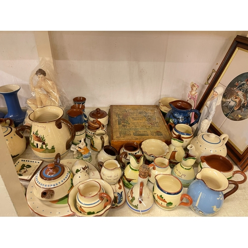 114 - Various Torquay wares, porcelain tile tray, figurines, Superior Dissected Maps, vintage jigsaw, etc.