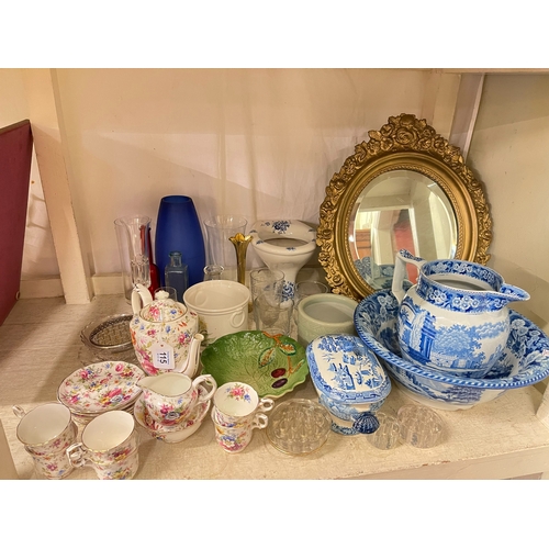 115 - Early blue and white porcelain, floral tea wares, mirror, lamp, etc.