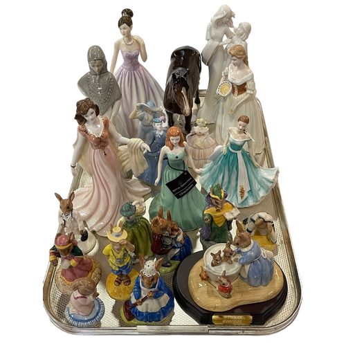 23 - Collection of Royal Doulton and Royal Worcester lady figurines, Royal Doulton Bunnykins, Beswick Hor... 