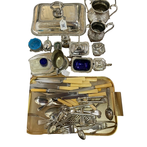 35 - Collection of silver plated wares including decorative jug, tureen, cutlery, etc.