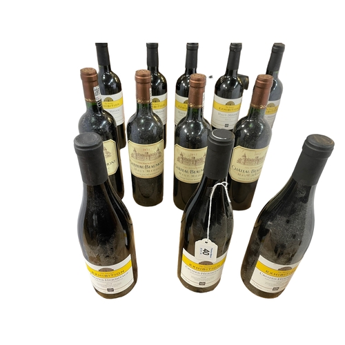 Twelve bottles of red wine including Chateau Beaumont Haut Medoc