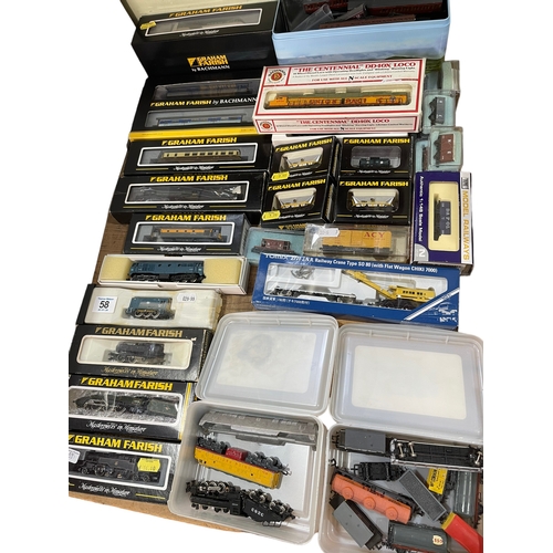 58 - Collection of Graham Farish N Gauge model trains and carriages including steam and diesel locomotive... 