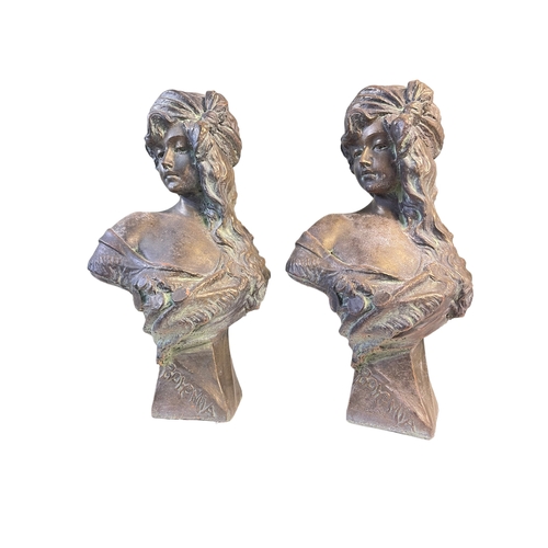 68 - Ornate pair of lady busts, 46cm.