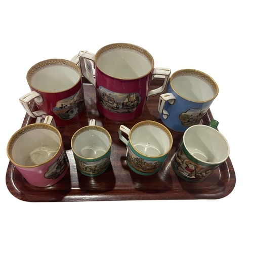 23 - Collection of seven Pratt Ware pieces, including two loving cups.