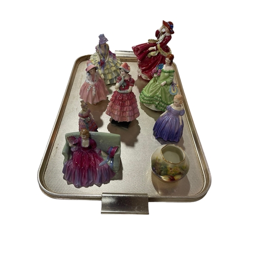 3 - Seven Royal Doulton figures including Sweet and Twenty and Maisie HN1619, Royal Worcester figure and... 