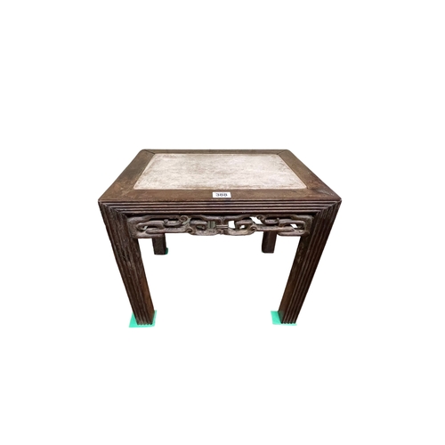 388 - Chinese carved hardwood and marble inset stand, 35.5cm by 41cm by 31cm.