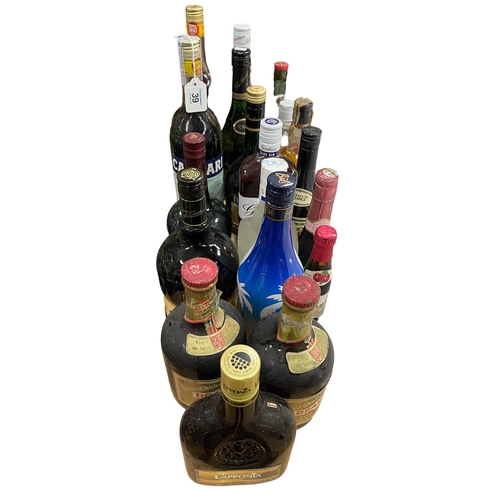 39 - WITHDRAWN Collection of spirits and wine including Three Barrels 70cl, Gordon's Sloe Gin 70cl, etc.