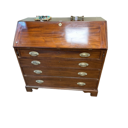 393 - Georgian mahogany four drawer bureau, 108cm by 115cm by 61cm.