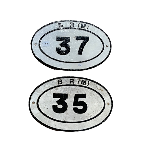 52 - Two cast iron BR(M) bridge railway signs, 35 and 37.