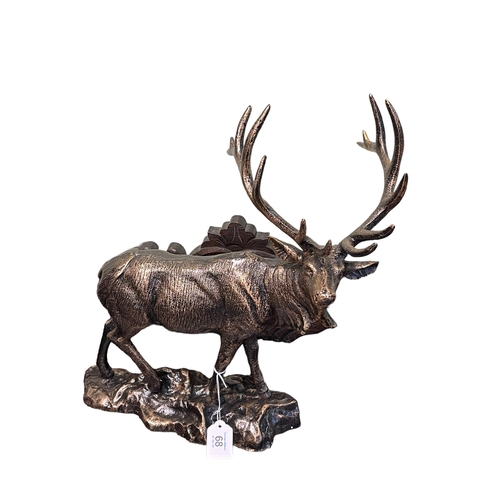 68 - Ornate bronzed stag sculpture, 43cm.