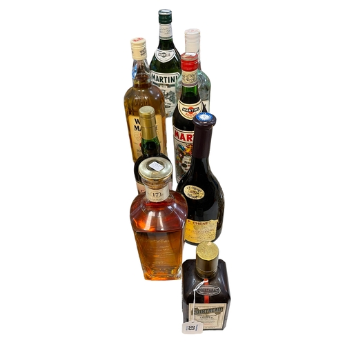 83 - Eight bottles of spirits and wine including Robert Burns 70cl from the Arran Distillery, Whyte and M... 