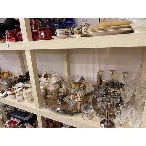 107 - Royal Albert Old Country Roses, silver candlestick, accordion, glasswares, part tea sets, etc.