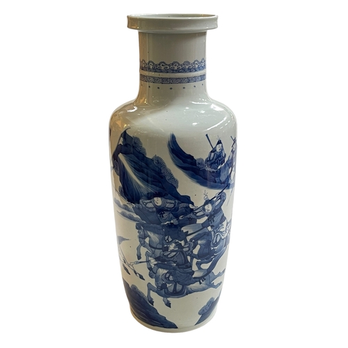 151 - Large Chinese blue and white vase decorated with warriors, circled six character mark, 49cm.