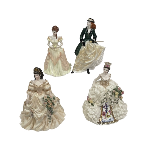 16 - Four Coalport figures, 'My Devise Arabella', 'My Dearest Emma', 'Karen' and 'Royal Enclosure'.