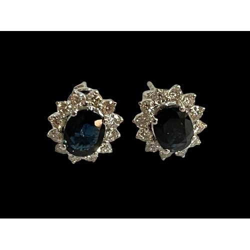 169 - Pair of 18 carat white gold, sapphire and diamond cluster earrings, sapphire 3.05 carats, diamonds 0... 