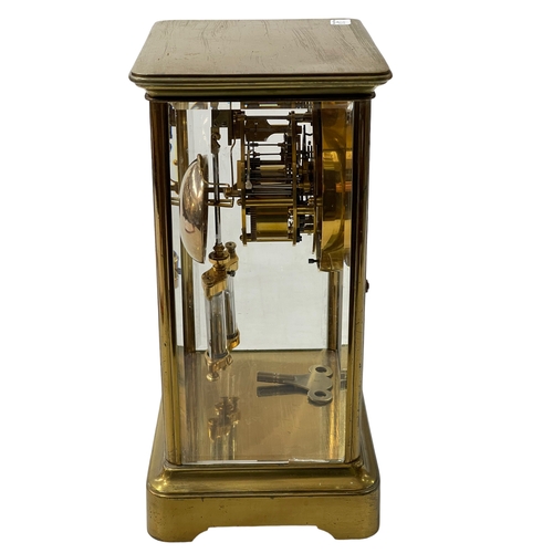 206 - Gilt brass four glass mantel clock, 27.5cm.