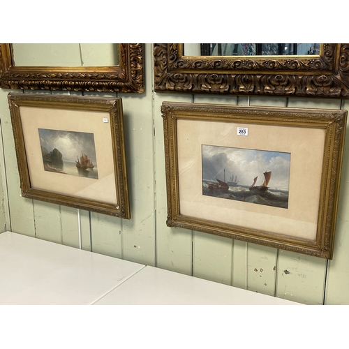 283 - JW Swift 1815-1869, pair marine oils, both signed and one dated 1867, 16.5cm by 26.5cm, in gilt glaz... 